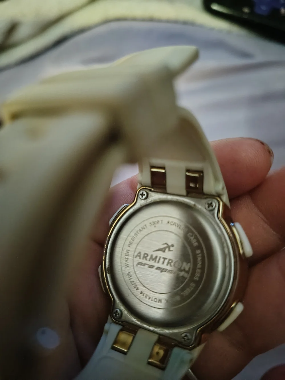 Armitron White Digital Sports Watch with Gold-Tone Bezel